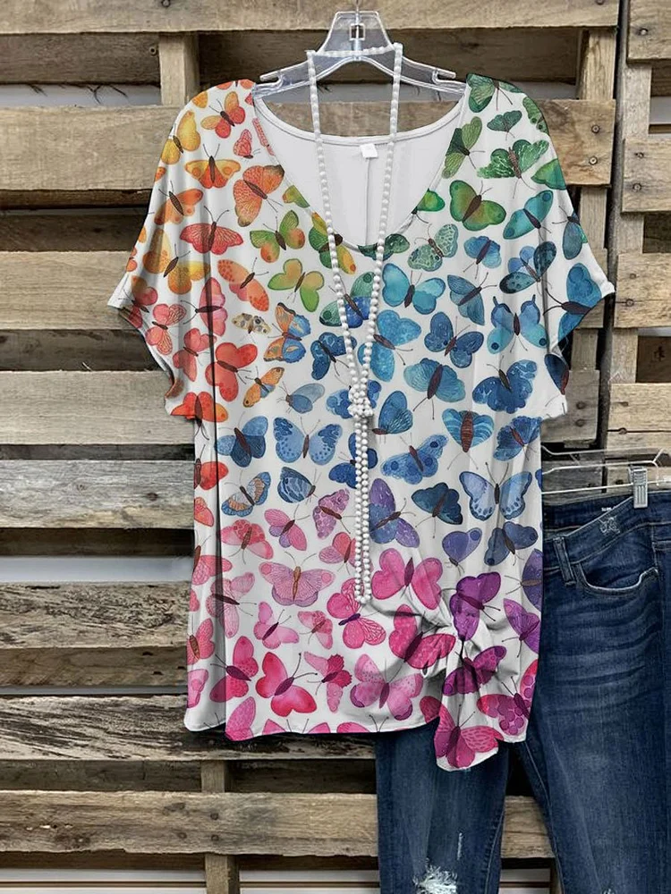 Butterfly Pattern print Shirts & Tops-Mayoulove