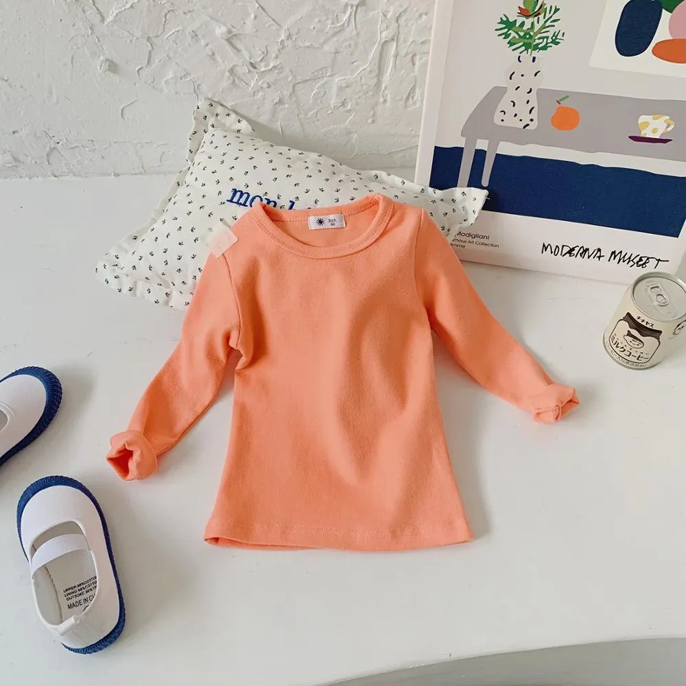 1-10T Cotton T Shirt For Boys Girls Spring Clothes Toddler Kid Baby Candy Color Casual Plain Tee Stretch Basic tshirt Outfit