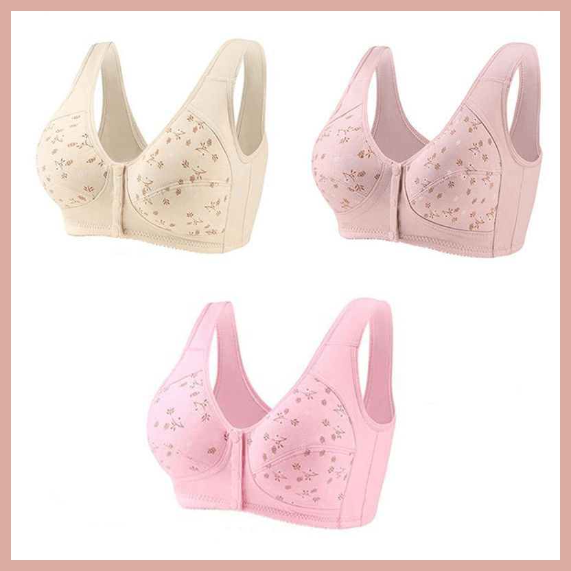  thdmladies Wireless Front Button Cotton Bra 3PCS thedmladies