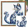 Blue Porcelain Cat - 11CT Stamped Cross Stitch 40*40cm tapestrymarket