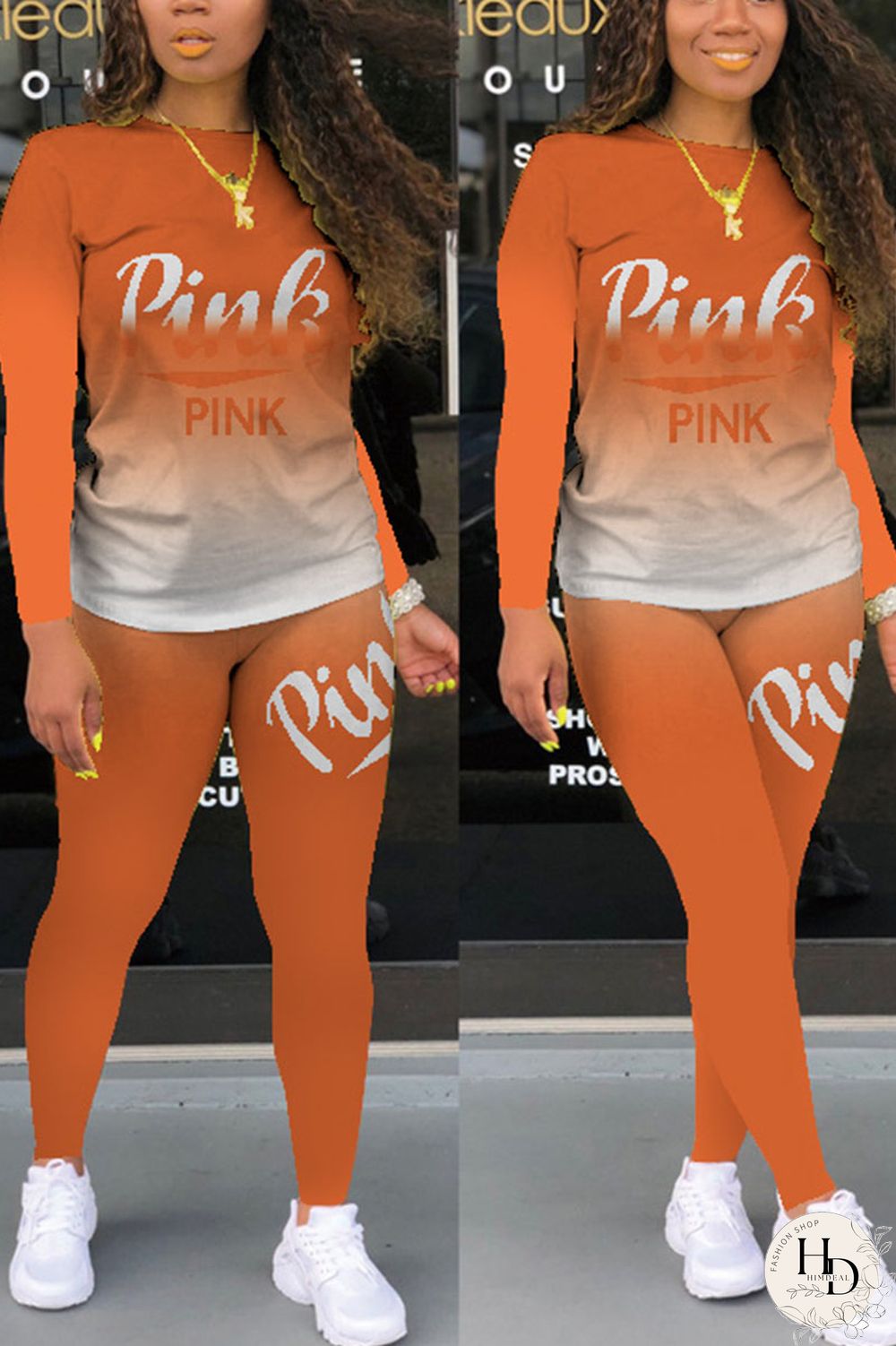 Red Casual Print Letter O Neck Long Sleeve Two Pieces