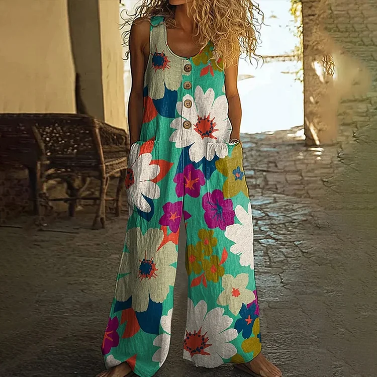 Simpfit Jumpsuit mit weitem Bein und Blumenmuster für Damen
