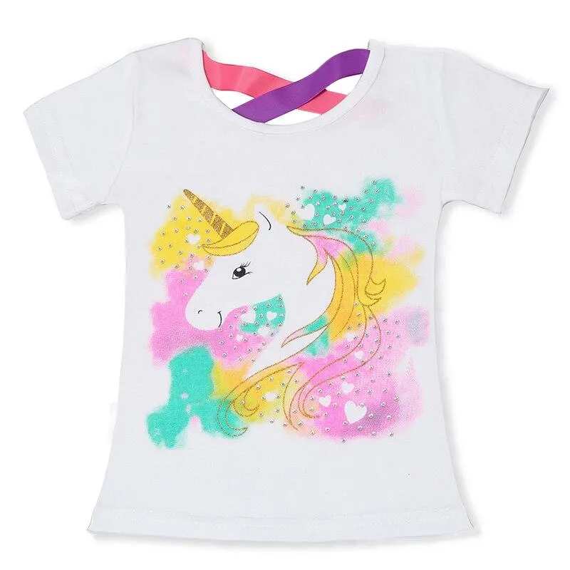 Fashion Unicorn Girls T-shirt Children Short Sleeves White Tees For Boys Baby Kids Cotton Tops For Girls Clothes 3 4 5 6 7 8 Yrs