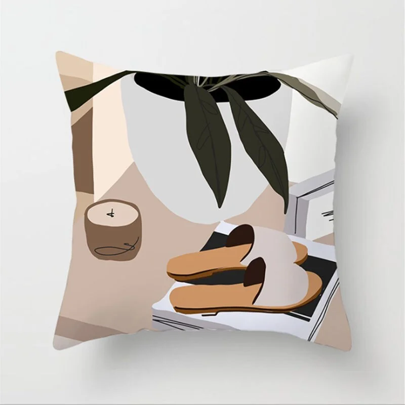 INS Nordic Morandi Cushion Cover Geometric Beauty Flower Art Pillow Cover Bed Car Office Decorative Pillowcase Modern Home Decor