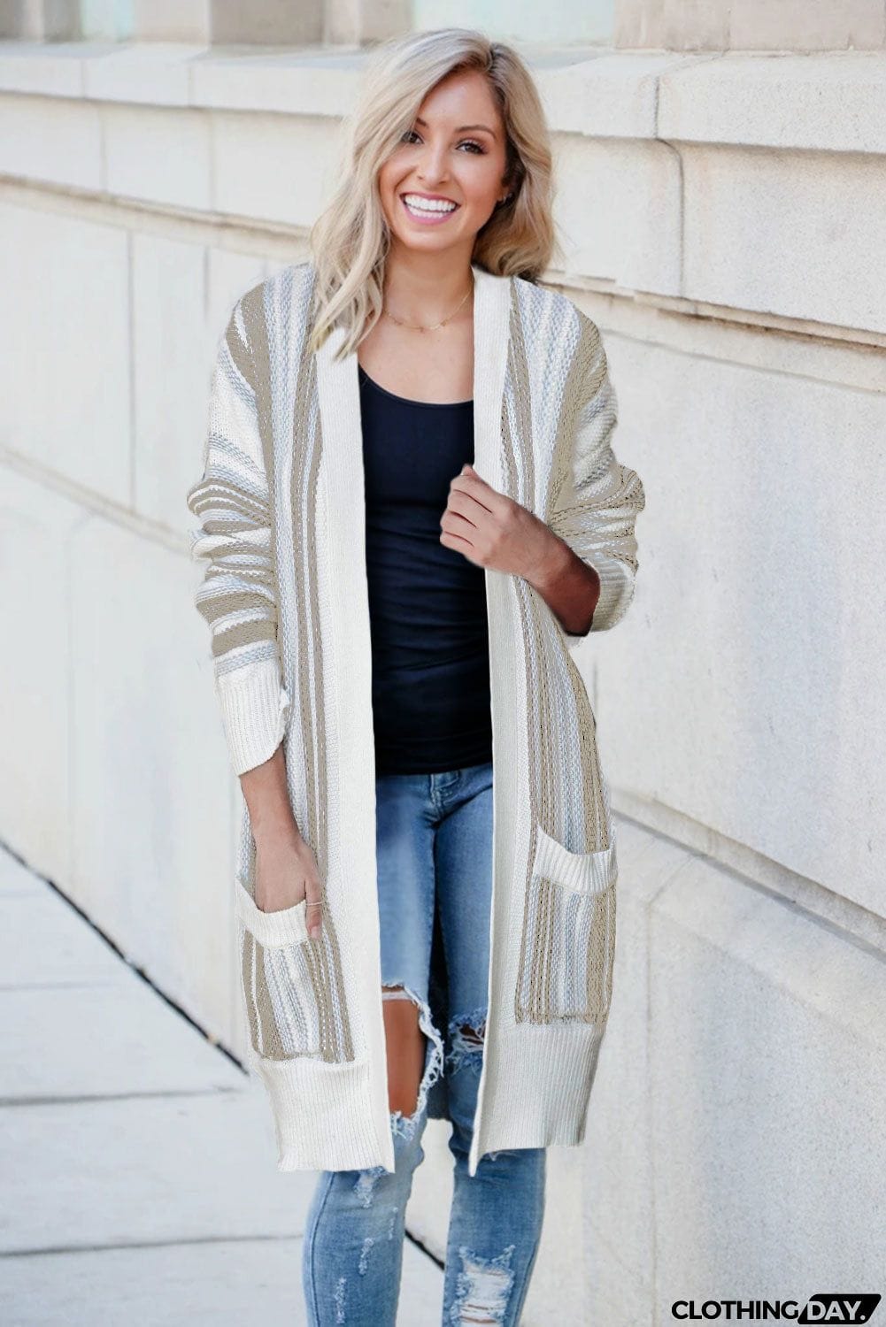 Pocketed Cotton Blend Cardigan