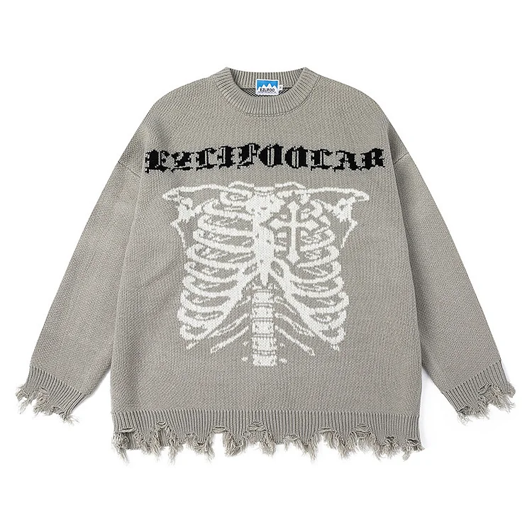 High Street Goth Letter Print Hip Hop Sweater Disrupted Brushed Knit at Hiphopee