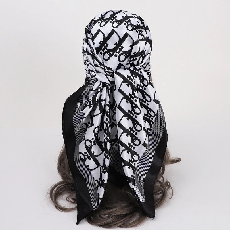 Women’s Vacation Plaid Satin Printing Silk Scarf