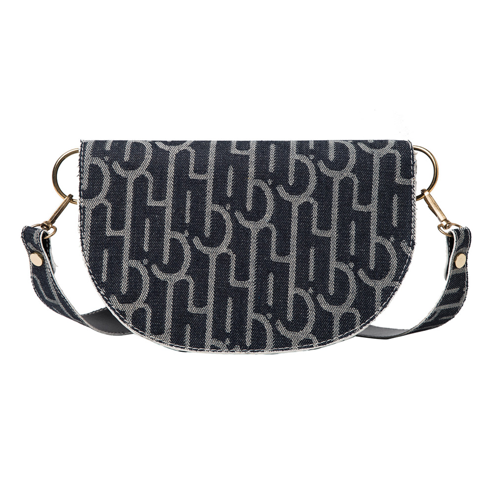 

Canvas Printed Crossbody Bag Women Semicircle Saddle Chest Pouch -Black, 501 Original
