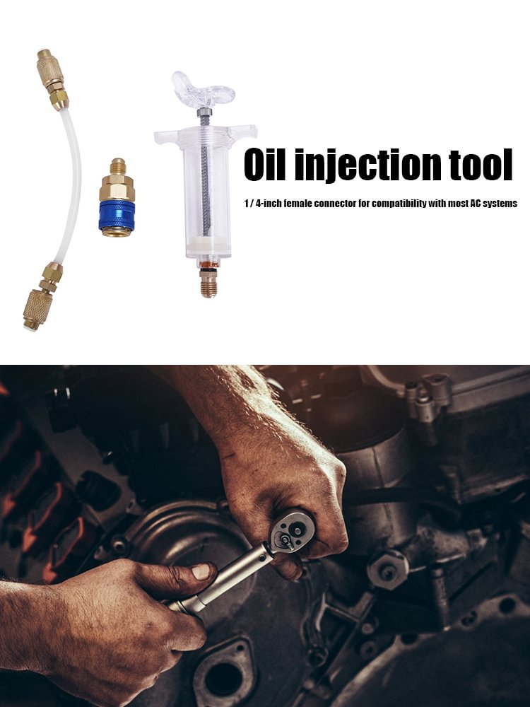 A C Oil Dye Injector 30ml With Low Side Quick Coupler Clear Hose 1 4 Sae