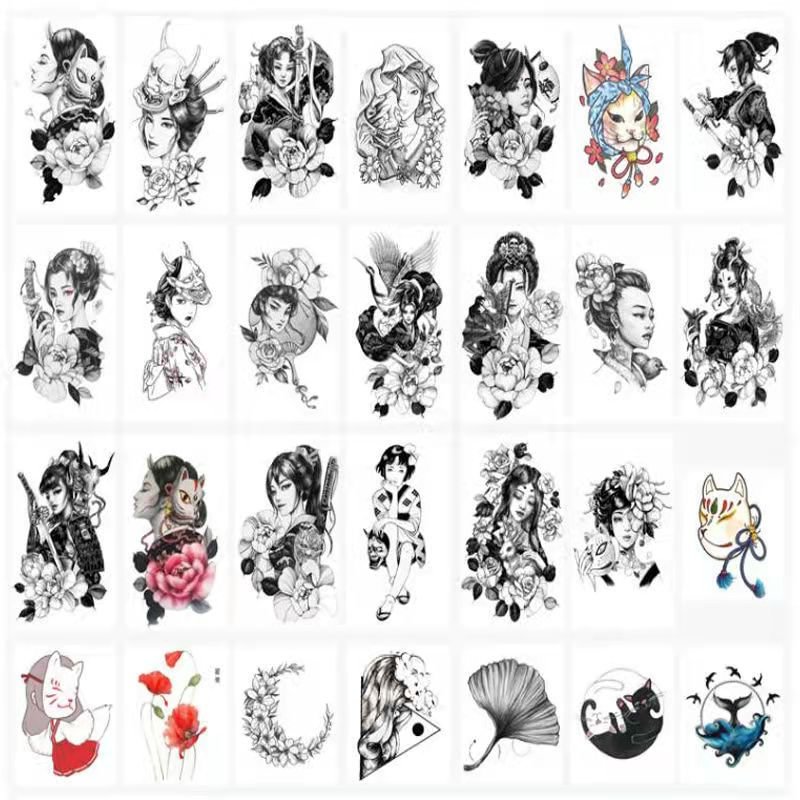 Gingf Antique Temporary Tattoo Stickers Female Waterproof Lasting Geisha Sexy Fashion Art Tattoo Arm Chest Clavicle Tattoo Set