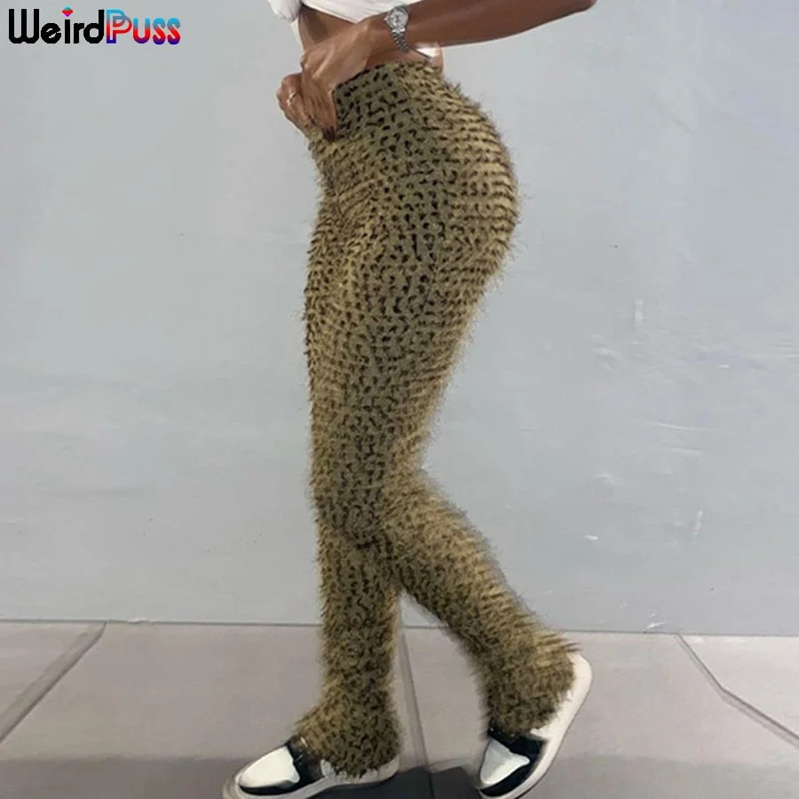 Christmas Gift Weird Puss Leopard Fall Hairy Pencil Women Pants Skinny 2023 Trend Wild Casual Stretch Fitness Streetwear Vintage Jogger Bottoms