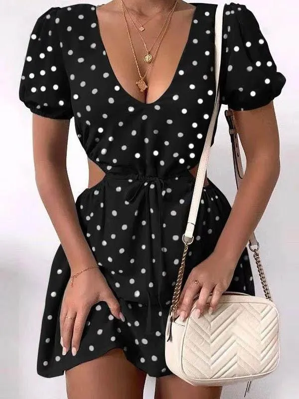 Polka Dot Print Hollow Waist Dress for Women