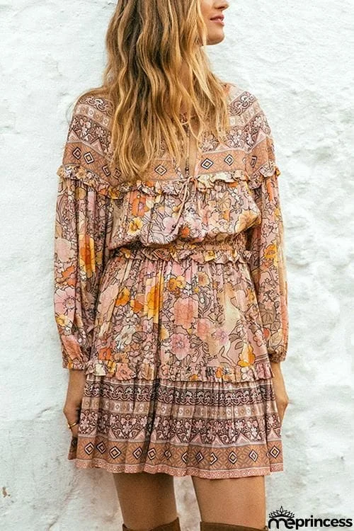 Floral Print Long Sleeve Mini Dress