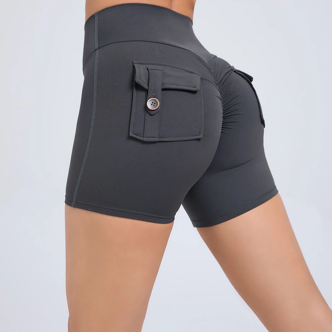 Colourp Colourp Hip Overalls Tight Shorts Women's High Waist Elastic Lift Hip Button Yoga Pants Quick Dry Running Fitness Pants 8019