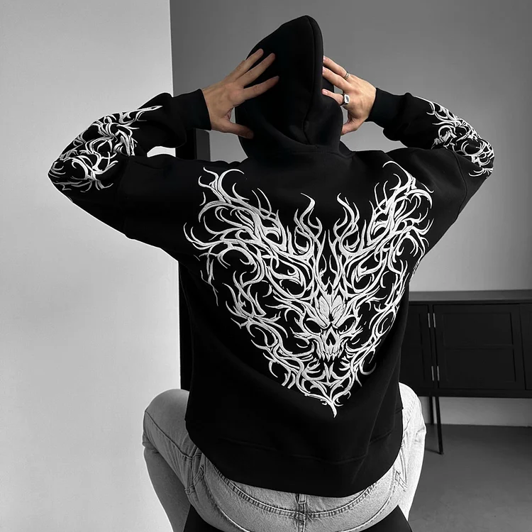 Oversize Tribal Skull Hoodie