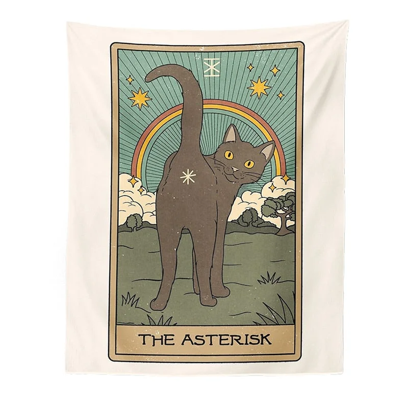 Cat Divination Witchcraft Tarot Card Tapestry Wall Hanging Tapestries Baphomet Occult Home Wall Moon phase Mat Decor Cat Coven