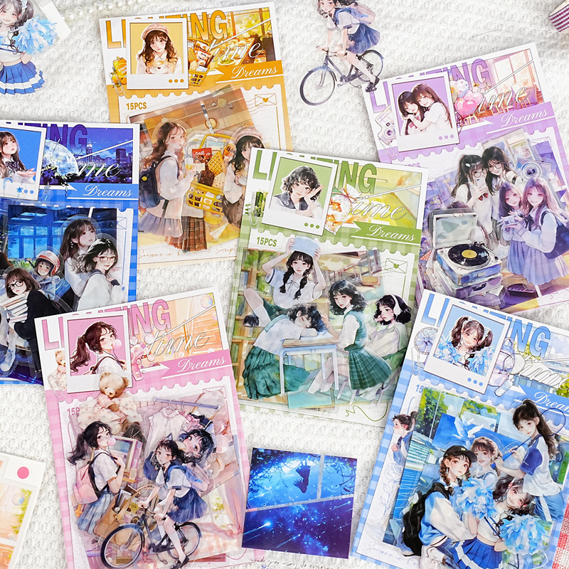 PET 스티커 - 꿈 쫓는 시리즈 빈티지 캐릭터 장면