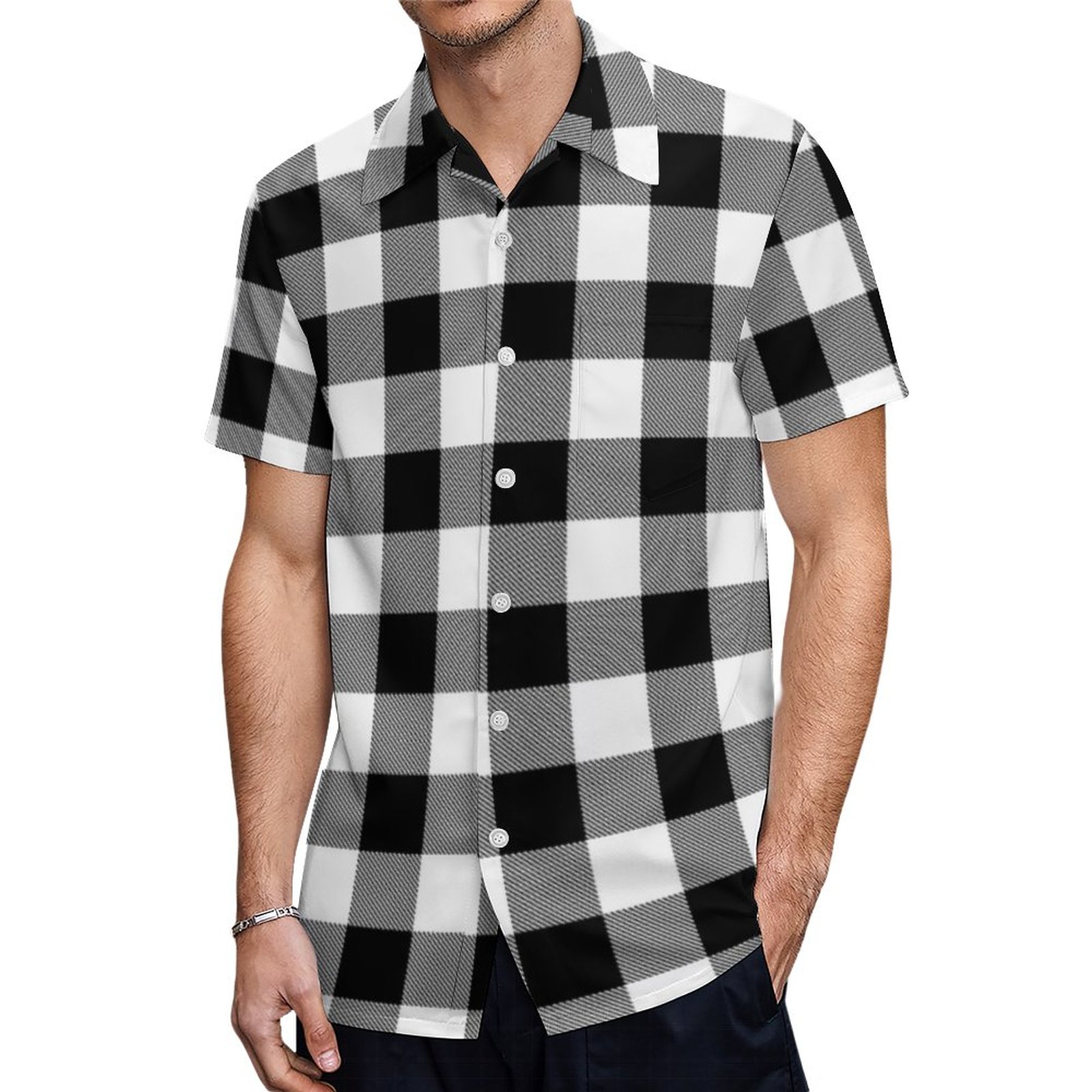 Black Buffalo Plaid Pattern Christmas Hawaiian Shirt Mens Button Down Plus Size Tropical Hawaii Beach Shirts