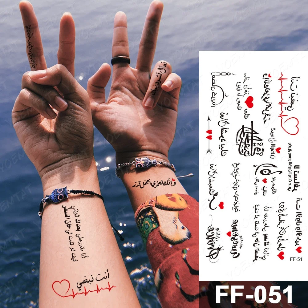 Handwriting Font Waterproof Temporary Tattoo Sticker Text Word Chicano Lettering Body Art Arm Wrist Fake Tatoo For Women Men