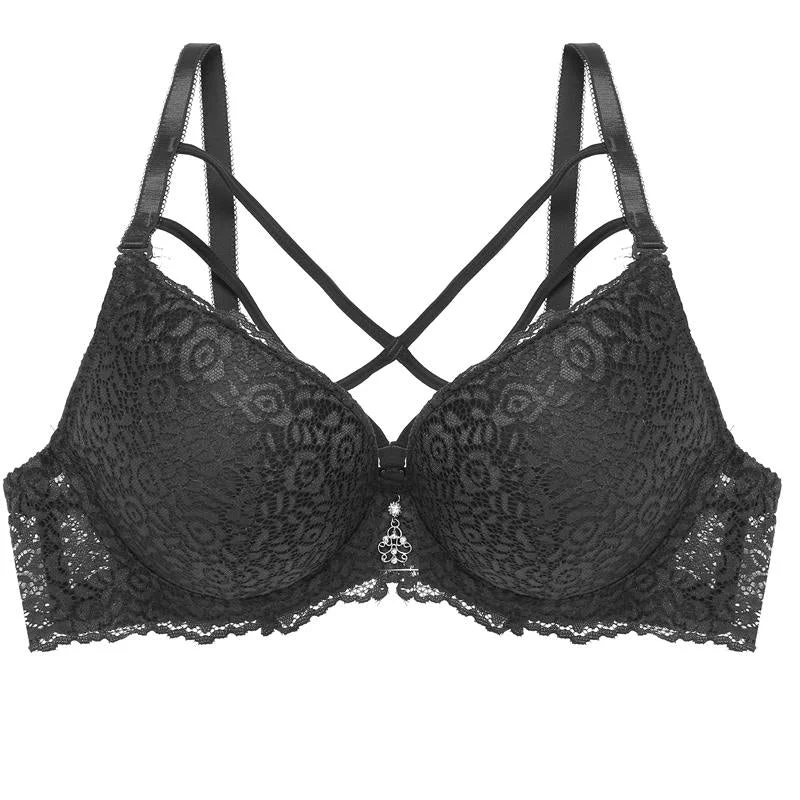 Front Strap Sexy Lace Bra Women Underwear Push Up Bras Back Closure Brassiere Female Bralette Lingerie White/Wine Red/Black