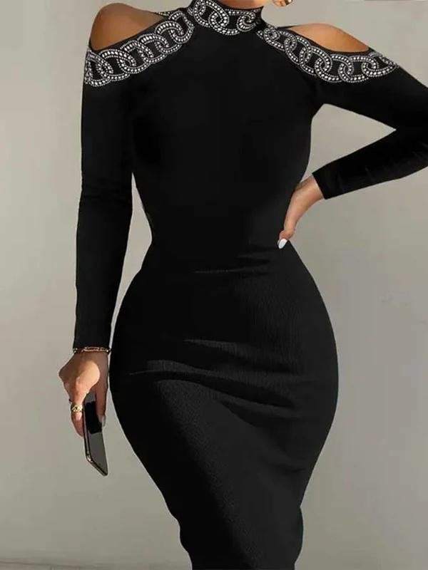 Women's Elegant Long Sleeve Black Dress