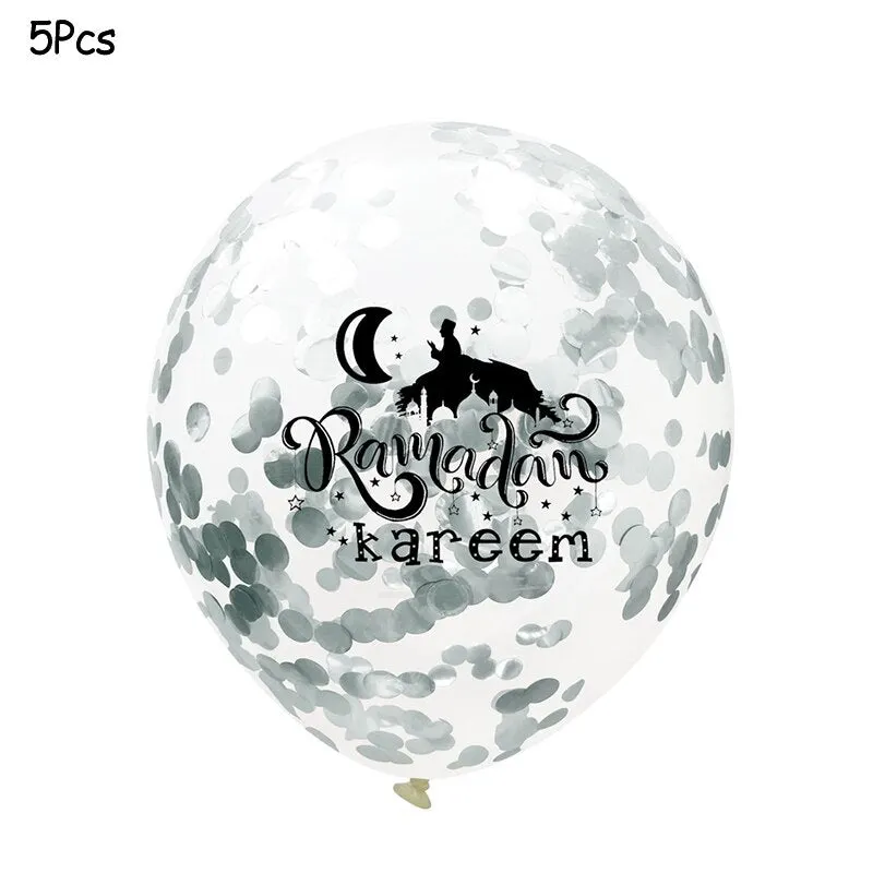 Ramadan Kareem Decoration Eid Mubarak Banner Balloons Disposable Tableware Set Ramadan Mubarak Muslim Islamic Party Decorations
