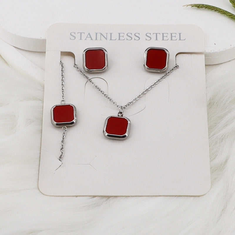 Minimalist Classic Style Square Shell 304 Stainless Steel Gold Plated Jewelry Set