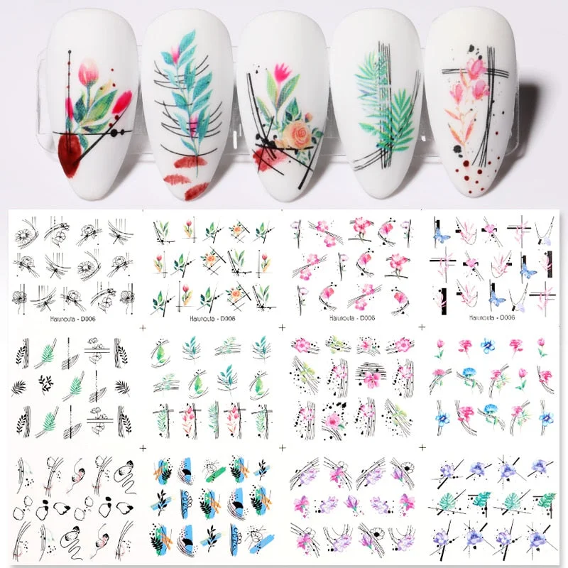 12pcs Valentines Love Letter Water Decals Flower Sliders Nail Stickers for Manicure Nail Art Decoration Transfer Water Sticker-Nail Inspo