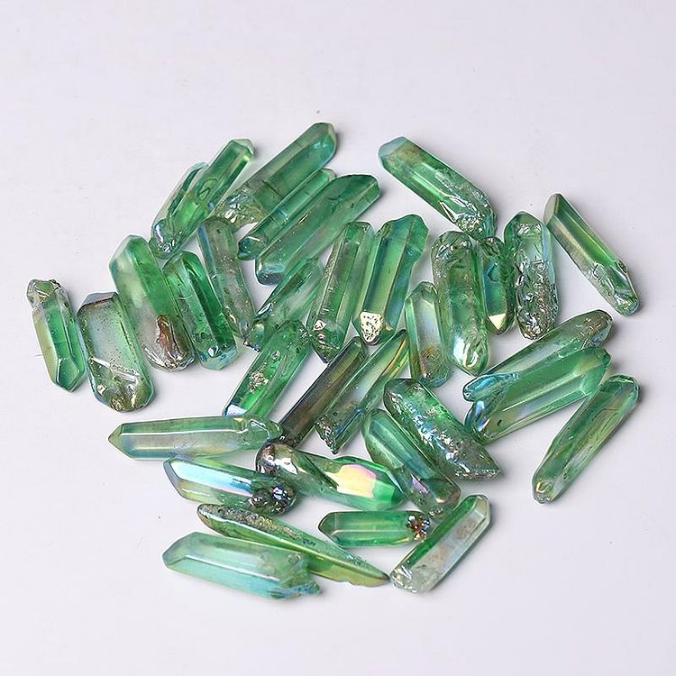 Drilled Green Aura Quartz Crystal Points Raw Rough Clear Rock Quartz Sticks