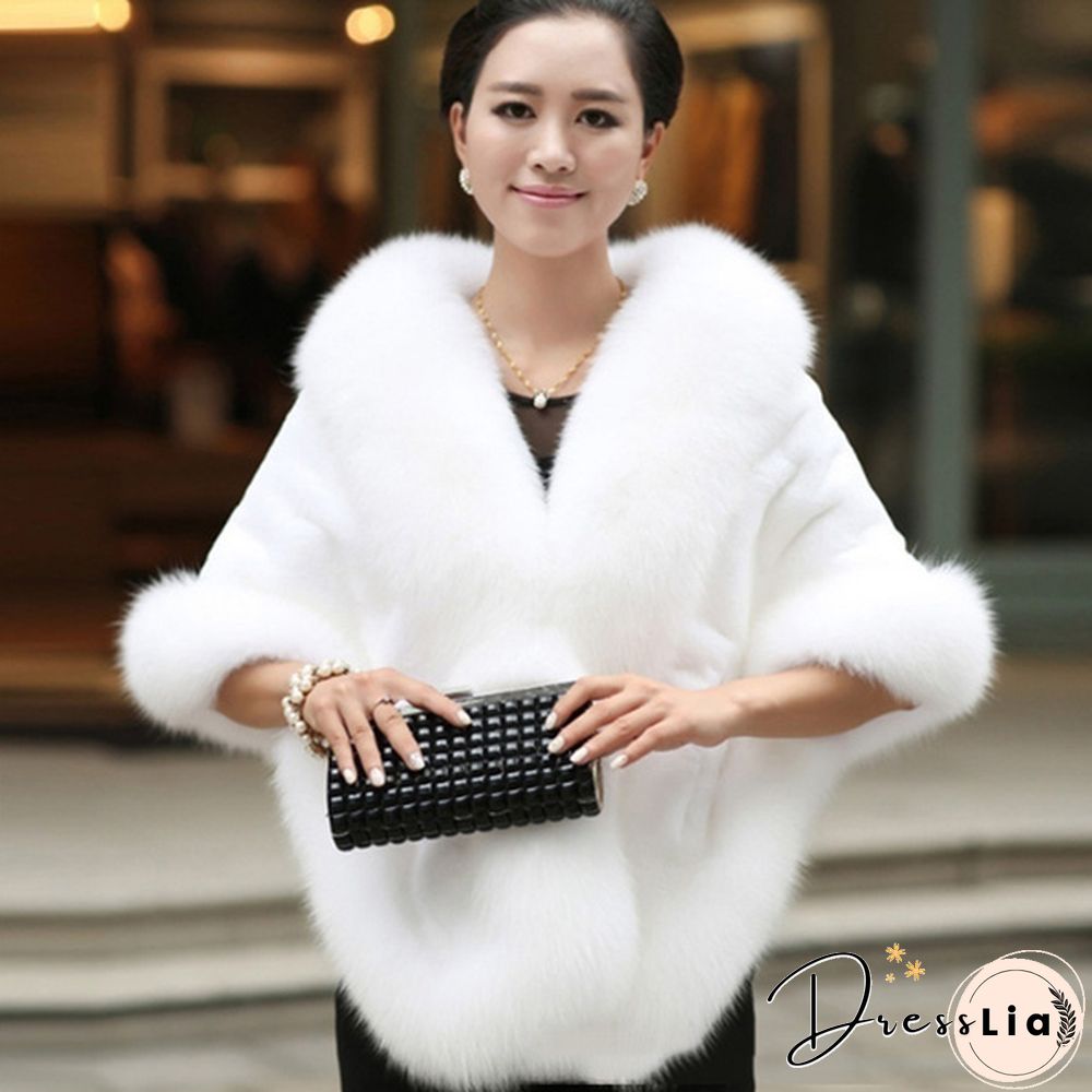 Women Winter Warm Luxury Faux Mink Cashmere Wedding Party Cape Wrap Coat