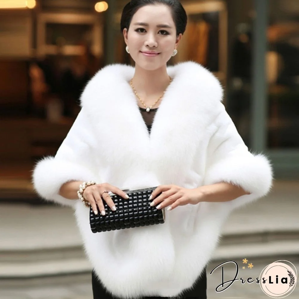 Women Winter Warm Luxury Faux Mink Cashmere Wedding Party Cape Wrap Coat