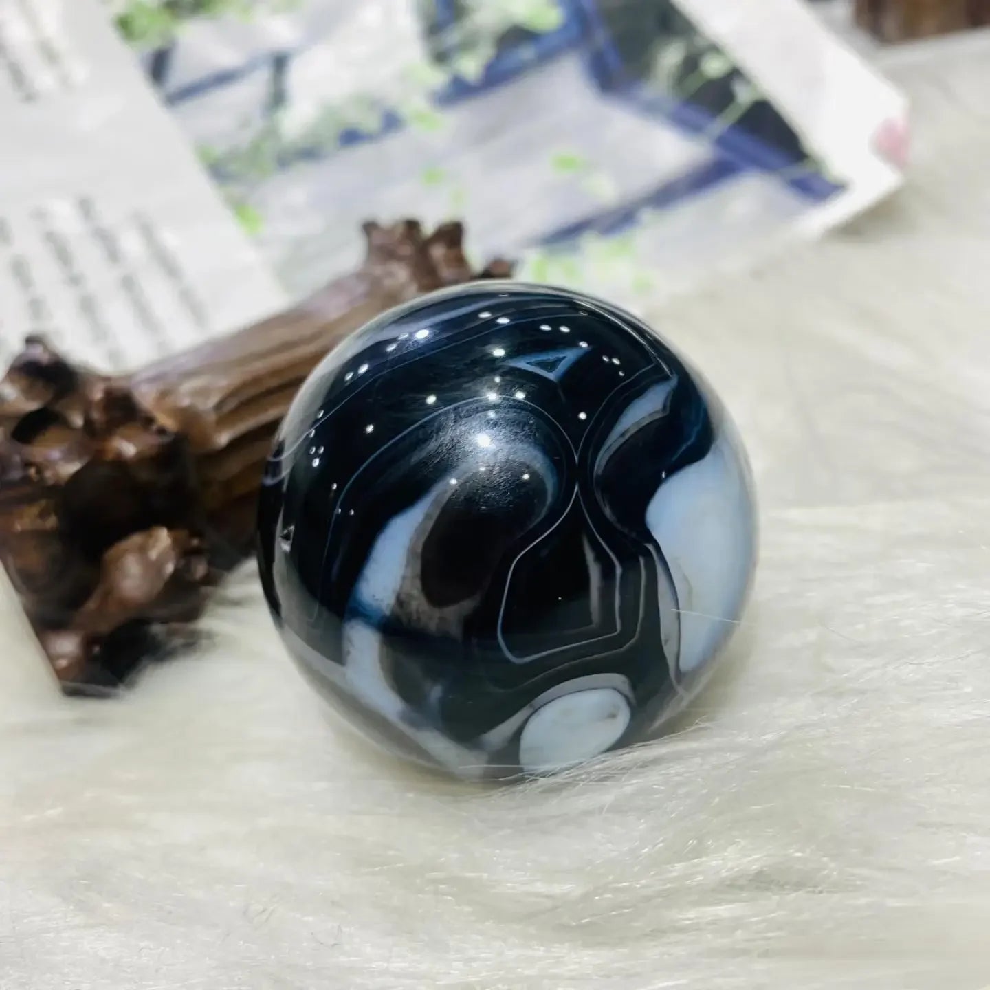 Black onyx sphere detail - natural patterning