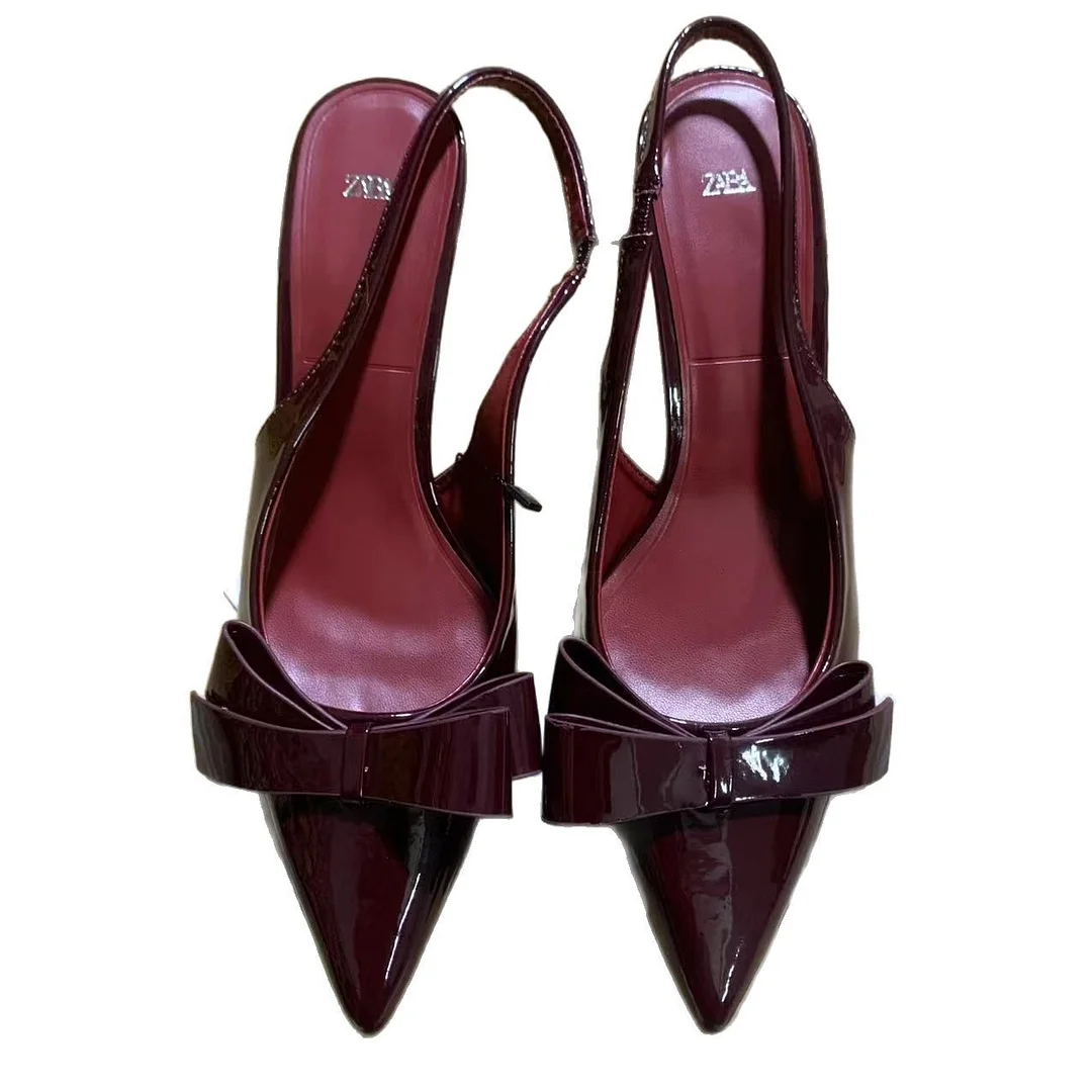 Breakj Breakj 2025 New Women's Shoes Red Bow Bows High Heels Tips Shallow Stumbling M&uuml;ller