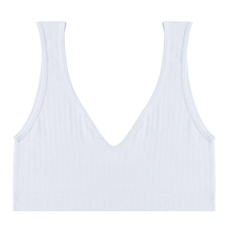 FINETOO Padded Tops Women Candy Color Bralette Ladies Deep V Tanks M-XL Sexy Backless Top Comfortable Underwear Female Lingerie