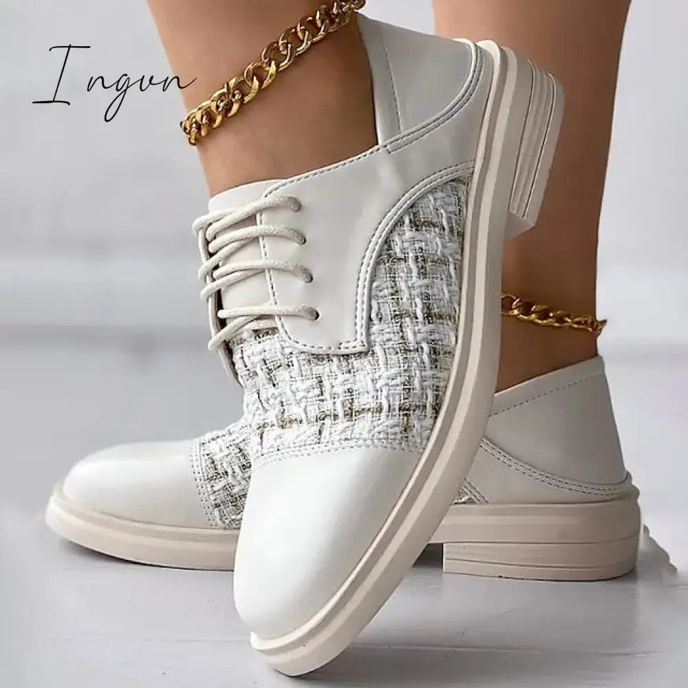 Ingvn - Women’s Flats Oxfords Plus Size Wedding Office Work Winter Block Heel Chunky Square Toe