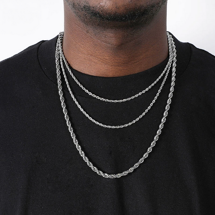 3/4/5MM Hip Hop Rope Chain Necklaces Men Jewelry-VESSFUL