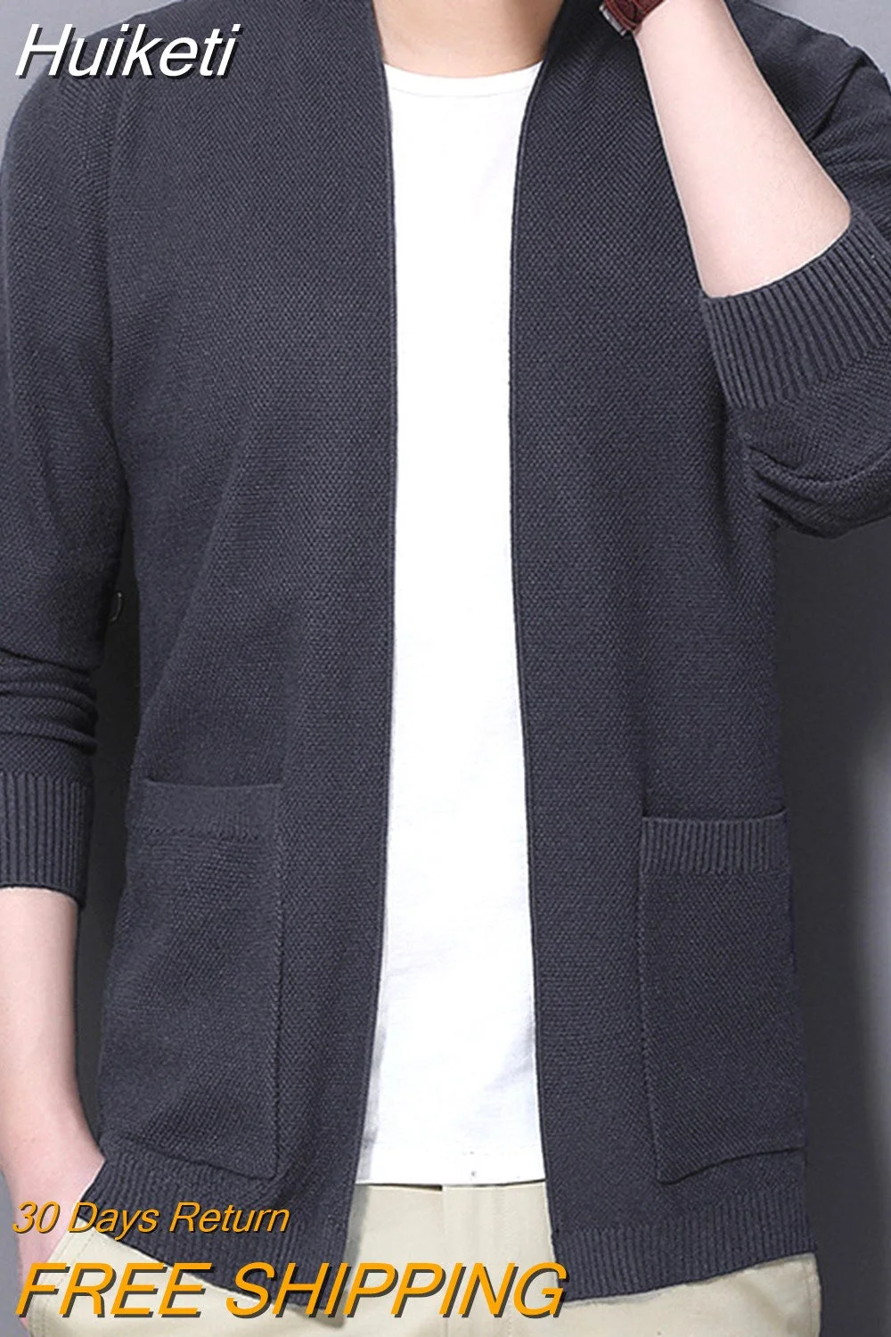 Huiketi Men Cardigan Fashion Dress Up Knitwear Sweater Mens Spring Autumn Thin Solid Sweatercoat V Neck Casual Male Knitted Cardigan
