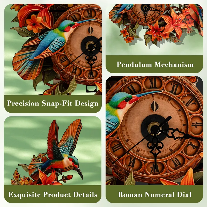 Hummingbird Lily Wooden Clock Puzzle