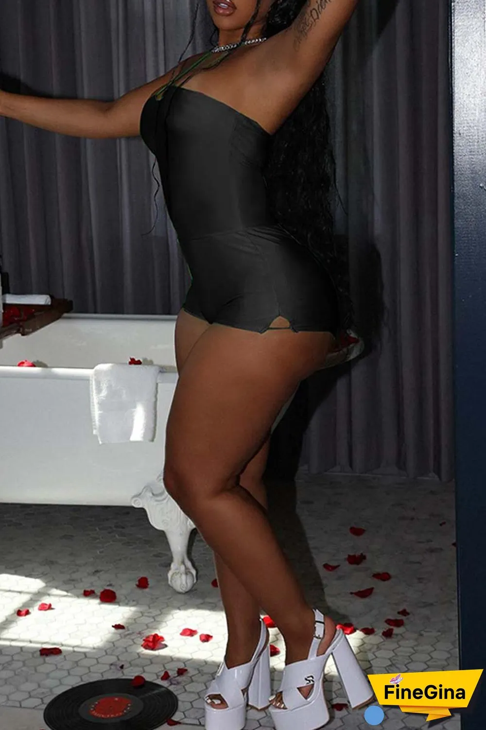 Orange Sexy Solid Backless Spaghetti Strap Skinny Romper