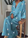 Loose And Casual Flax Cotton Polka Dot Maxi Dresses