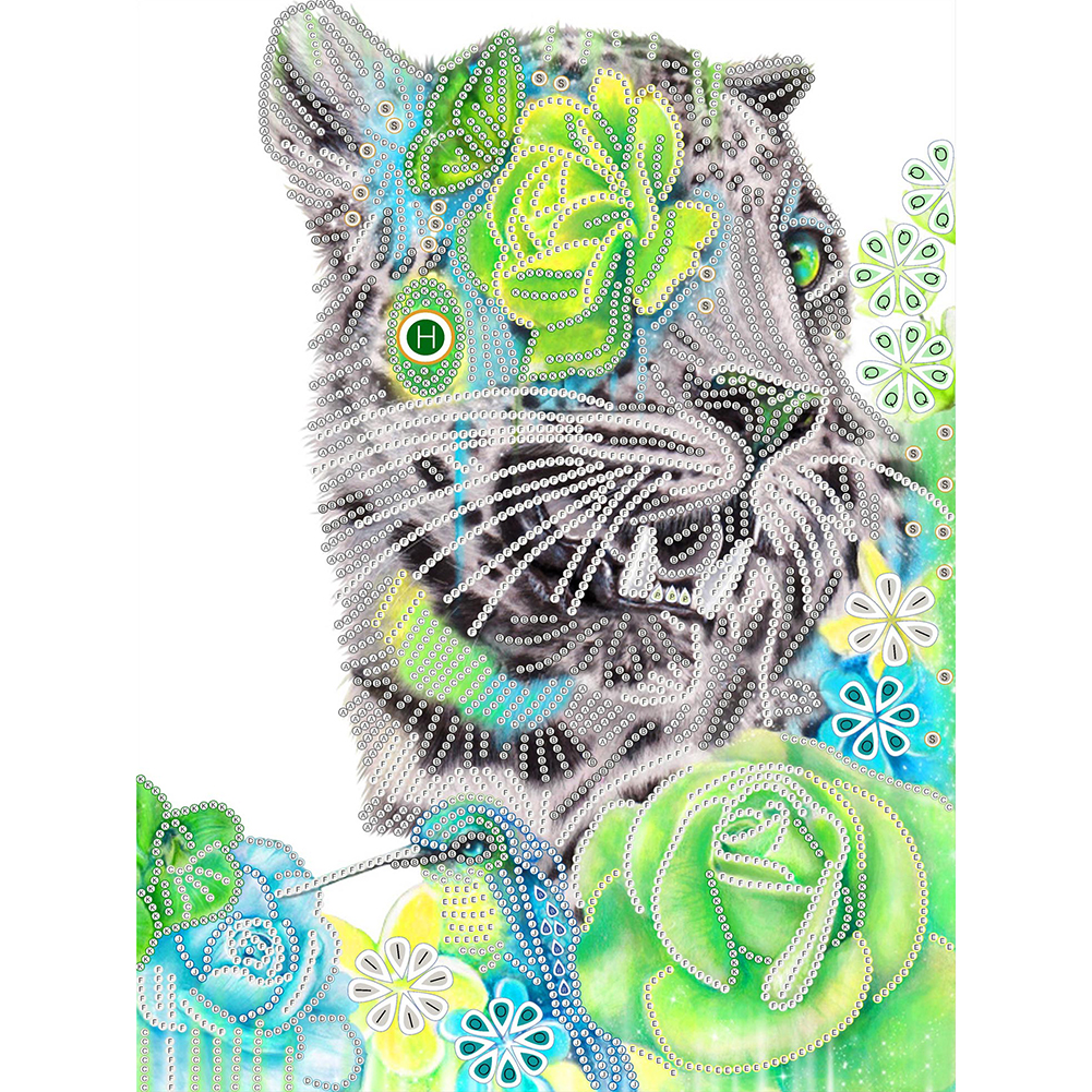 

Tiger With Flower - Special Shaped Diamond Painting - 30*40CM, 501 Original