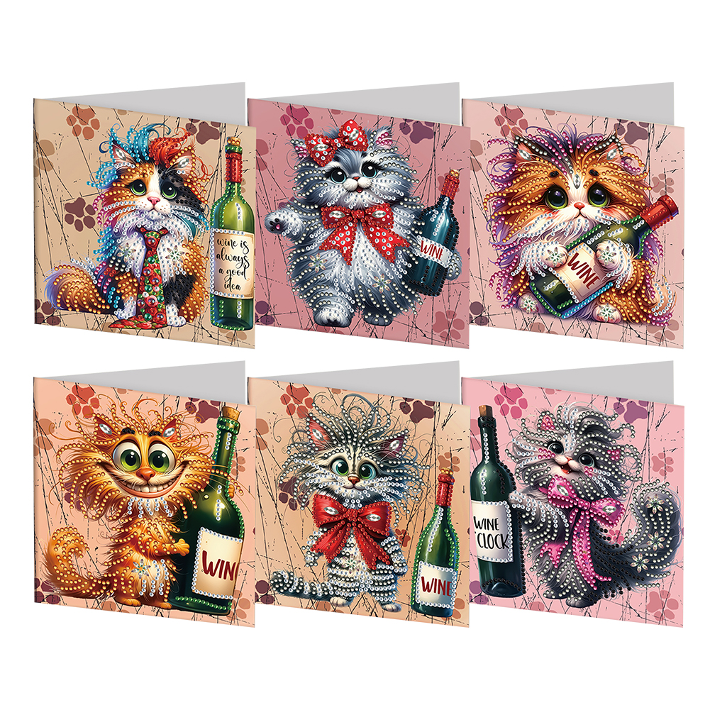 6Pcs DIY Diamond Painting Greeting Card Cat-Guru-buzz