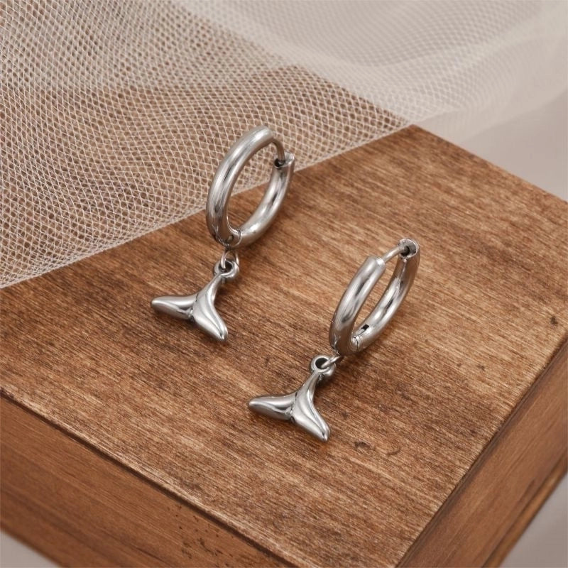 1 Pair Minimalist Fish Tail Polishing Plating Stainless Steel 18K Gold Plated Drop Earrings