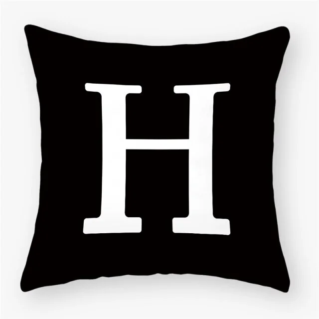 Linen Pillow Case - Black White English Letter A-Z