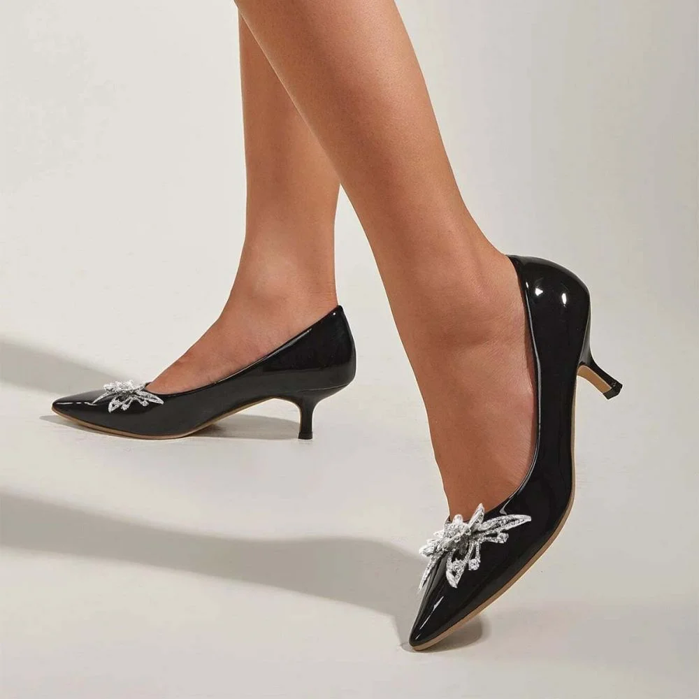 Black Leather Pumps Women Kitten Heel Pumps Nicepairs