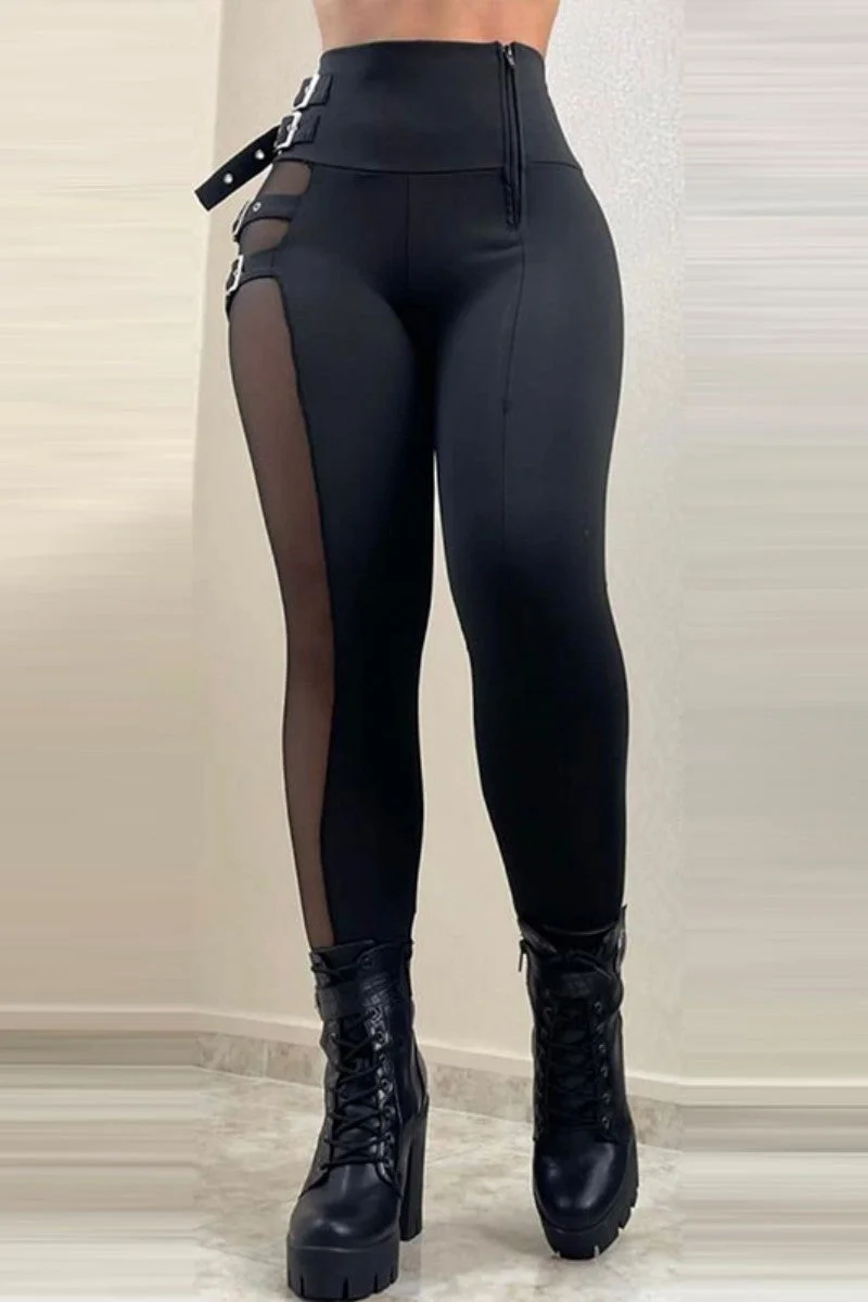 Sexy Casual Solid Patchwork See-through Skinny Pencil Trousers