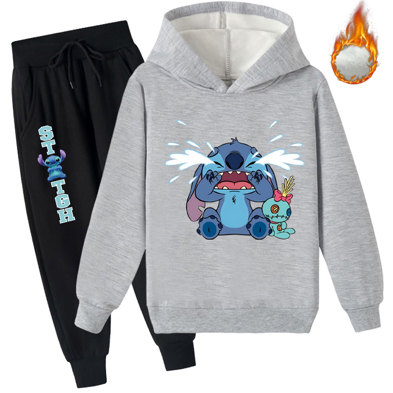 Mayoulove Stitch Fleece Hoodie and Trousers Set - Cute and Cozy Matching Outfit for Kids who Love the Lovable Blue Alien - Perfect for Playtime or Bedtime - Boys and Girls Stitch Clothing-Mayoulove