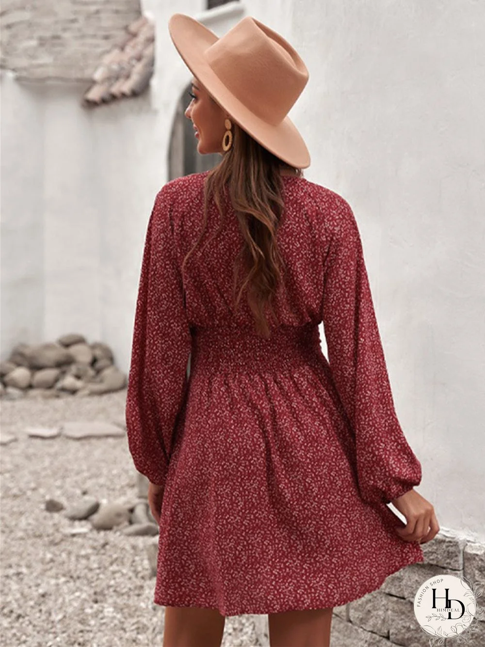 Temperament Commuter V-neck Long Sleeve Short Dress