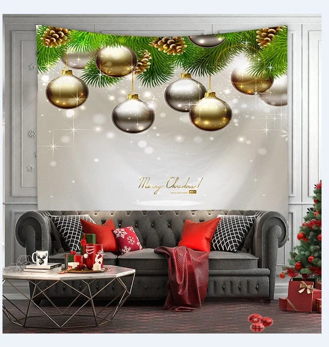 Christmas Tree Print Tapestry Wall Hanging Background Cloth Decor Red Santa Claus Polyester Tapestry Home Room Wall Decoration