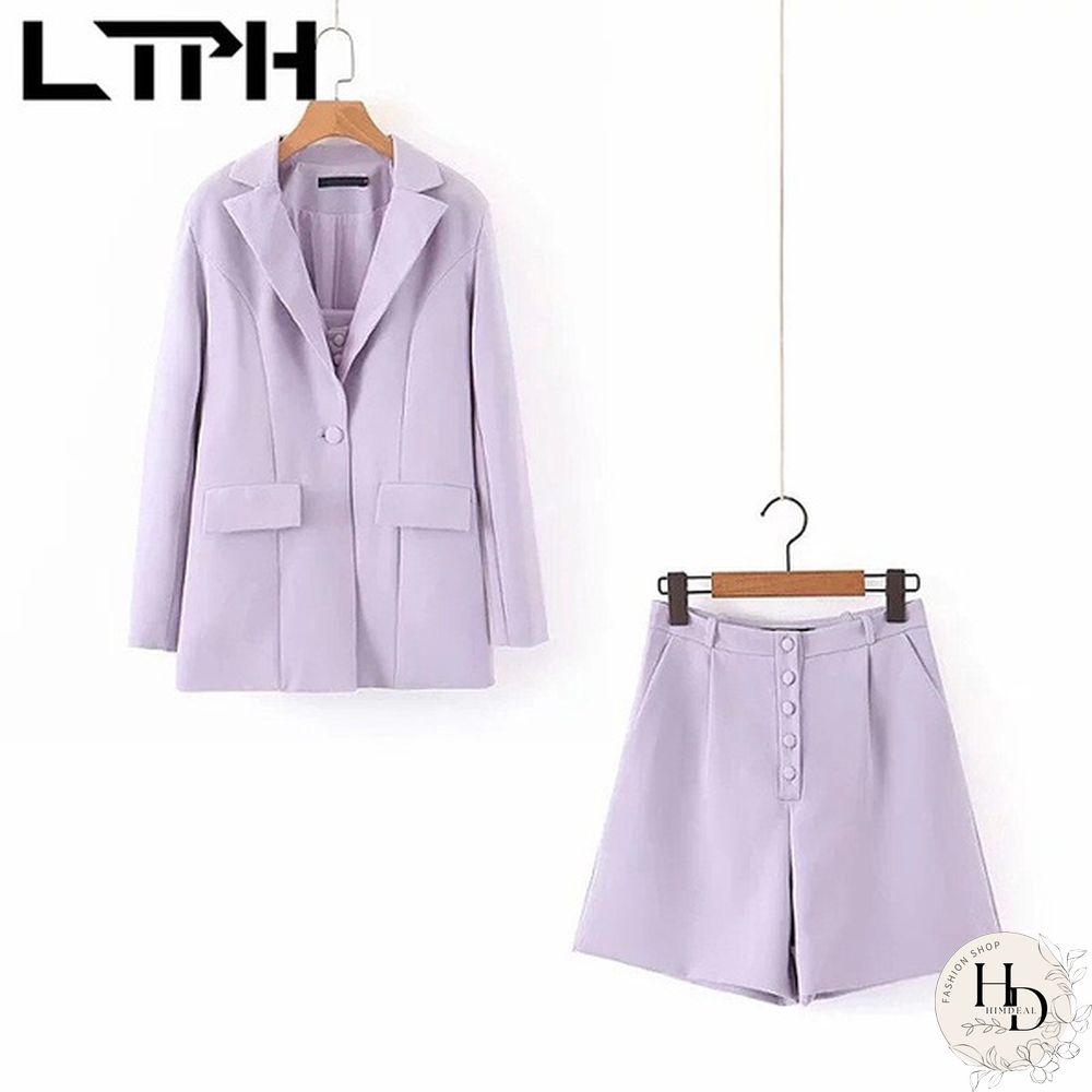 Ltph Ins Purple Office Lady 3 Pieces Set Business Women Outfits Casual Blazer V-Neck Camisole Shorts Short Suits Spring New